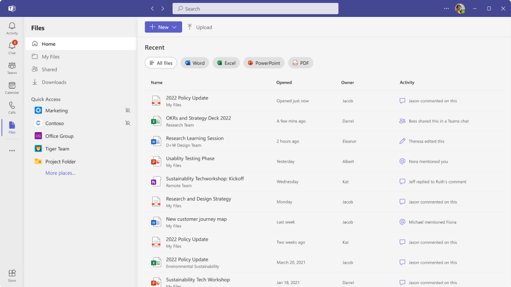 Nieuwe bestanden-app in Microsoft Teams